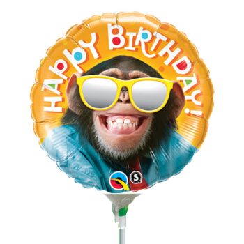 Folienballon luftgefüllt Happy Birthday Affe mit Sonnenbrille